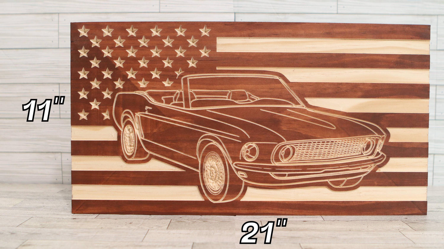 1967-1968 Ford Mustang Convertible Flag | 67 68 Mustang Wood Carving | Perfect Christmas Gift