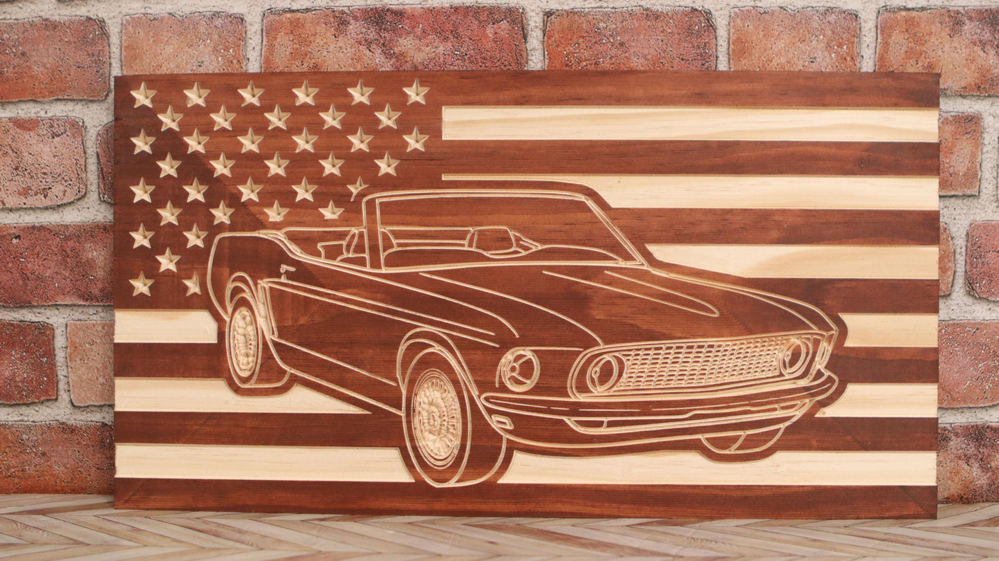 1967-1968 Ford Mustang Convertible Flag | 67 68 Mustang Wood Carving | Perfect Christmas Gift