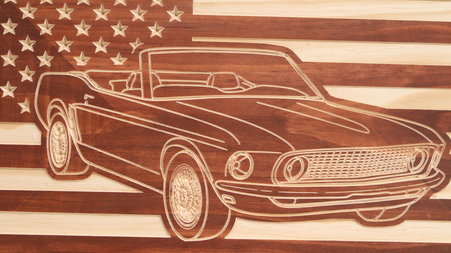 1967-1968 Ford Mustang Convertible Flag | 67 68 Mustang Wood Carving | Perfect Christmas Gift
