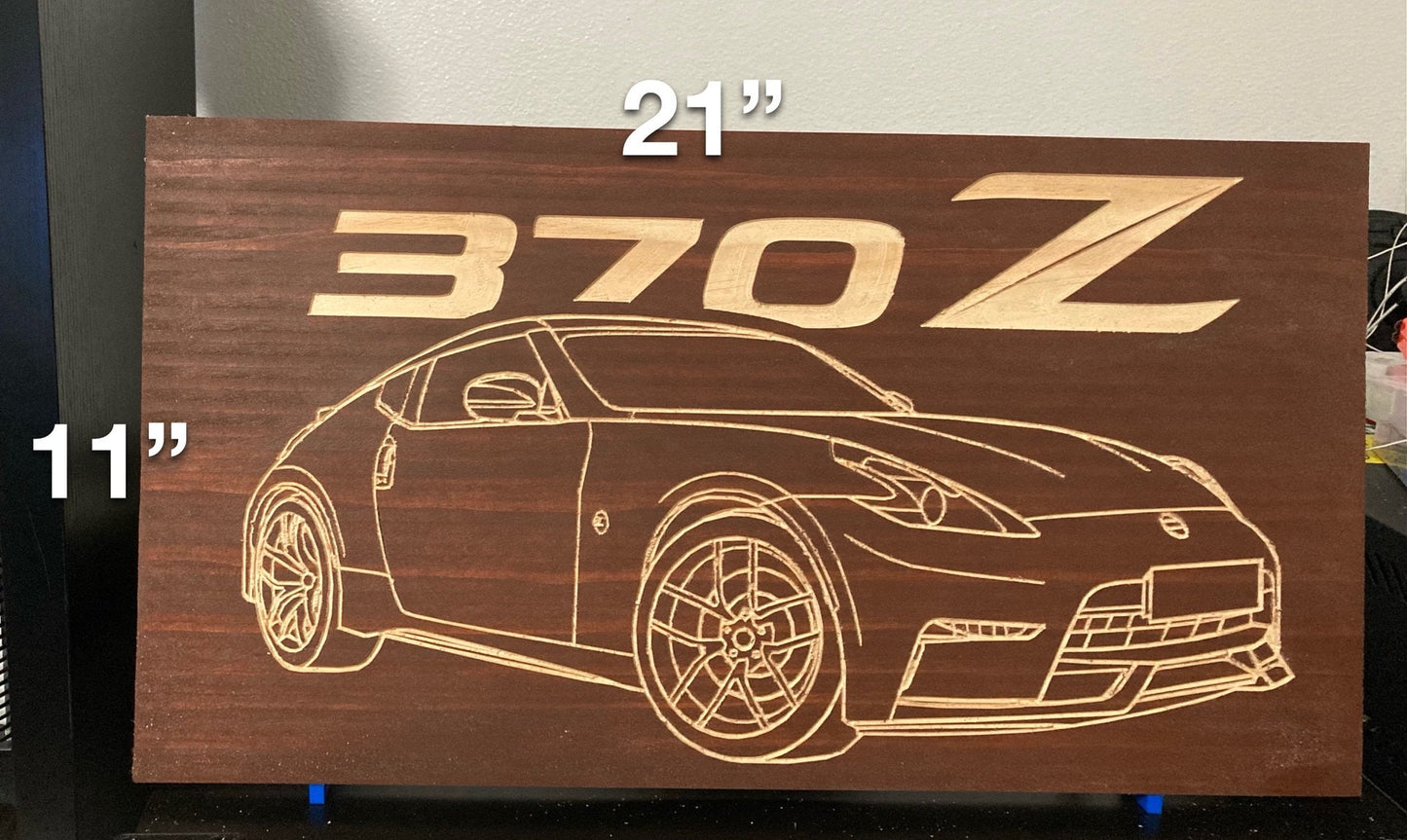 Nissan 370Z Wood Wall Sign | 08-20 Nissan Z34 Line Drawing for the Garage not 350Z