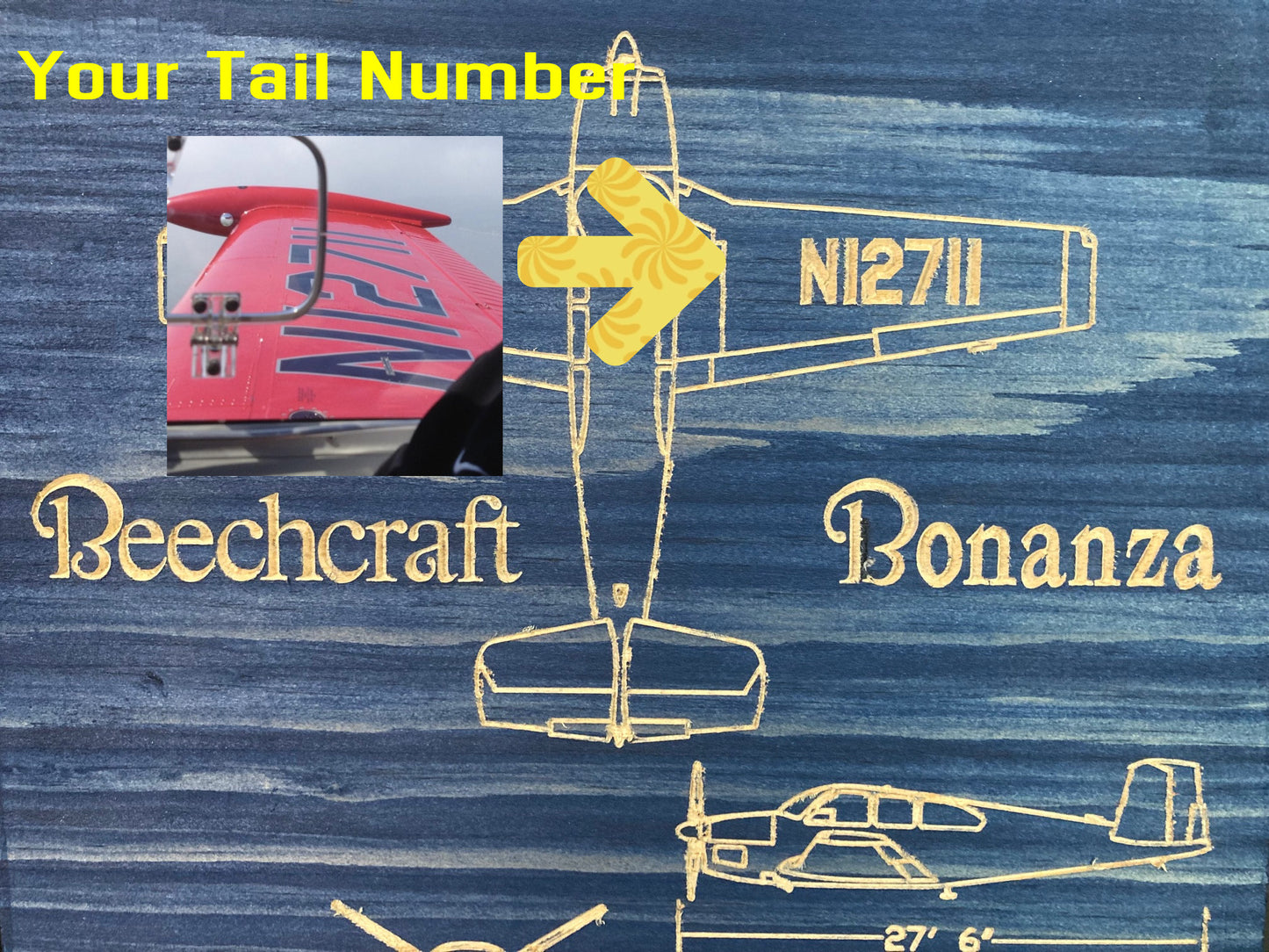 CUSTOM Beechcraft Bonanza Model 33 Blueprint Sign / Wall Art/ Hanger Decor / Pilot License Graduation Gift for Your Flying Friends