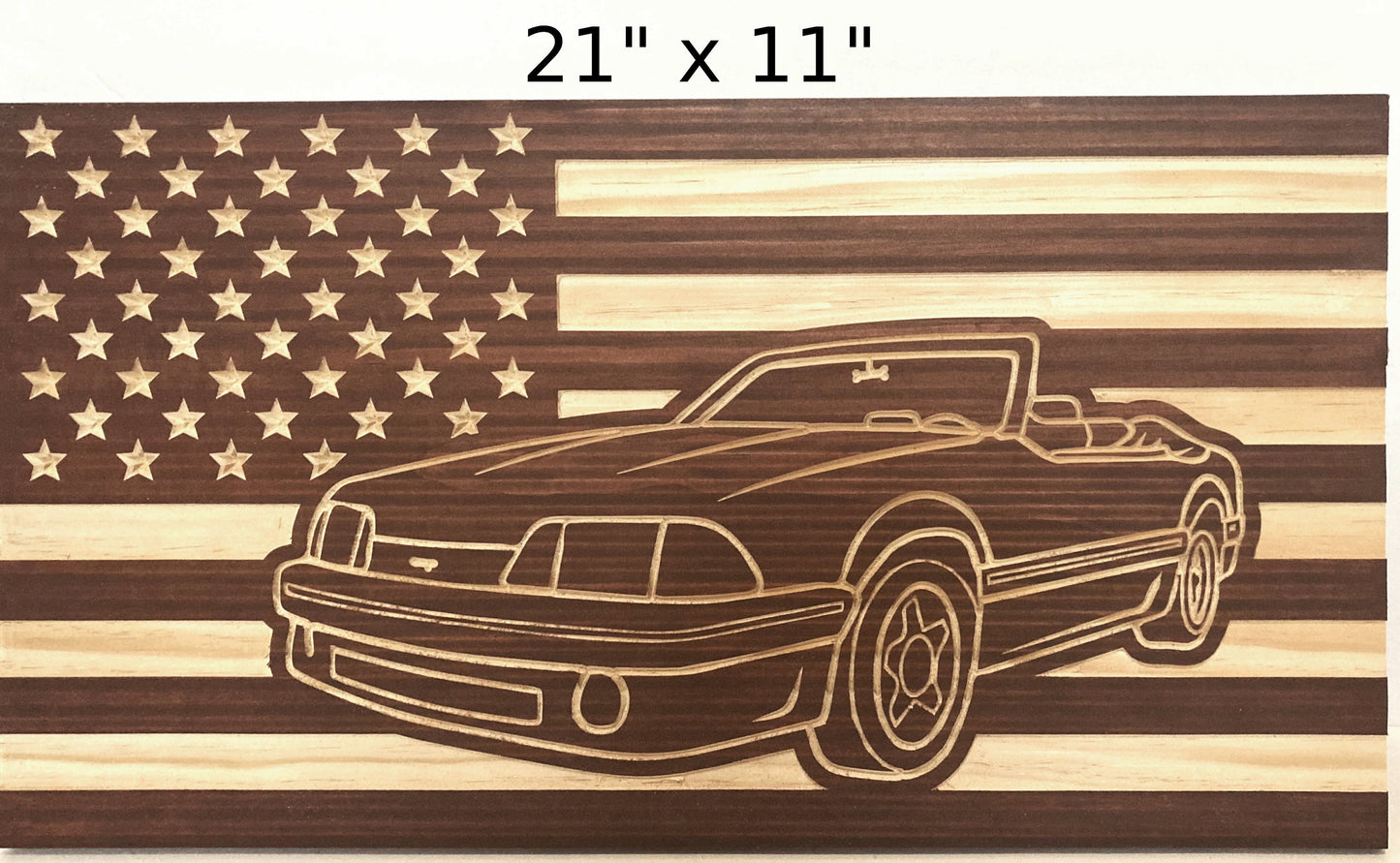 1987-1993 Ford Mustang CONVERTIBLE Fox Body American Flag Garage Decor Sign | 87 88 89 90 91 92 93 Mustang Carved Out of Wood