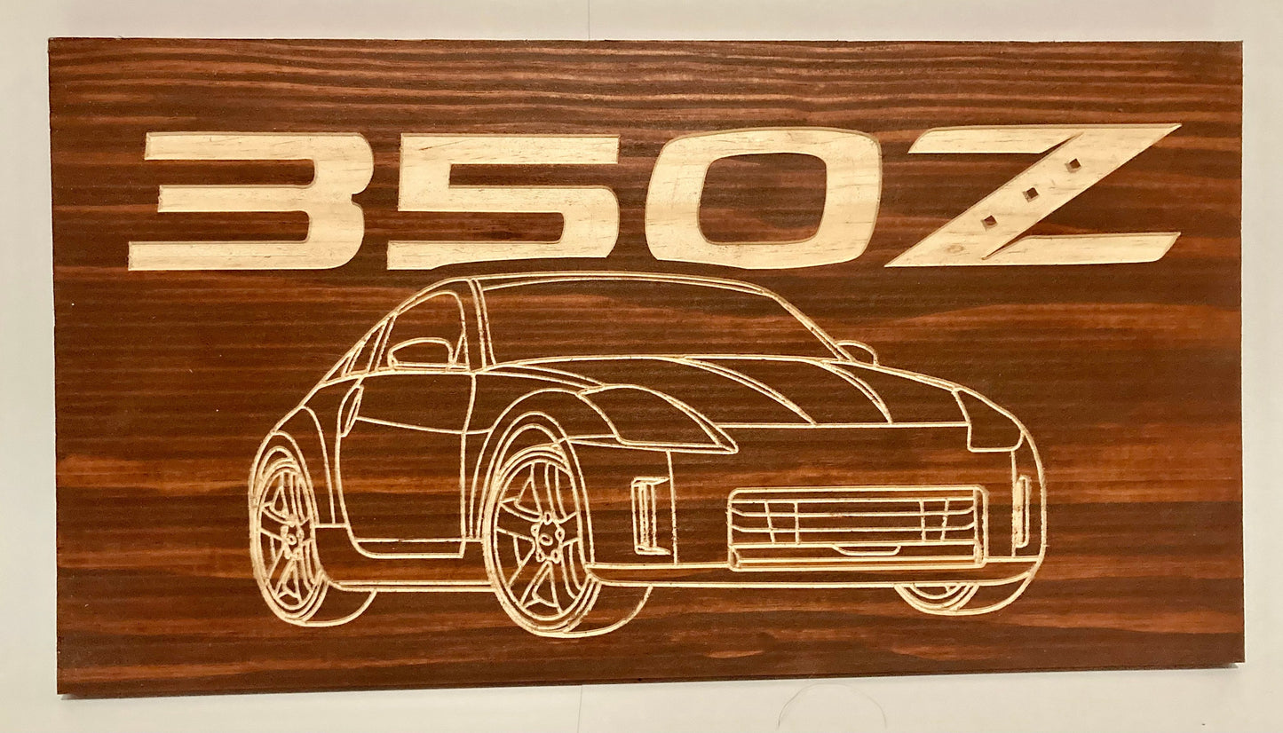 Nissan 350Z Wood Wall Sign | 02-09 Nissan Z33 Line Drawing for the Garage not 370Z