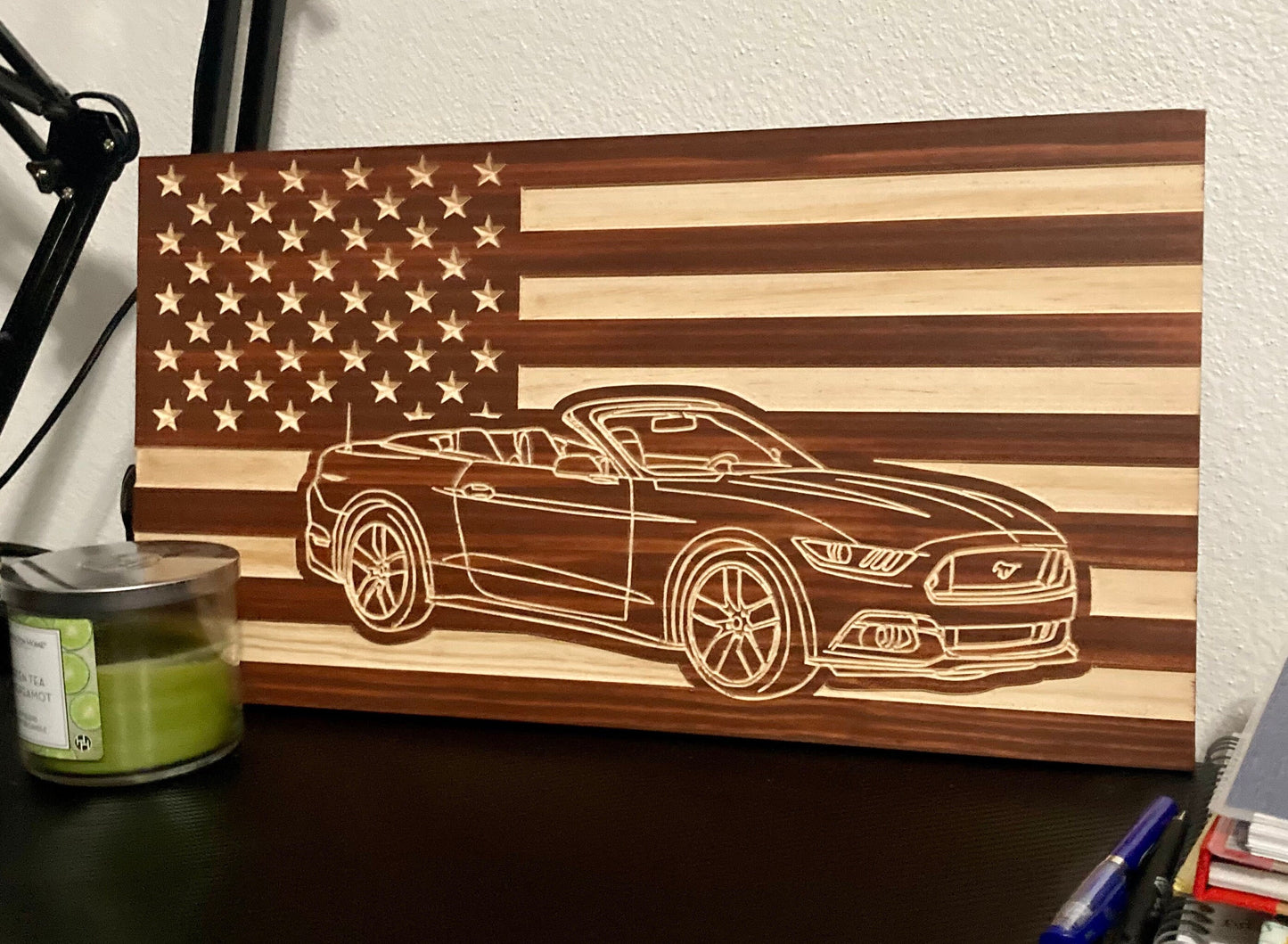 2015-2023 Ford Mustang CONVERTIBLE American Flag/ Garage Sign | 15-23 Ponycar Garage Decor | S-550 15 16 17 18 19 20 21 22 23 Mustang Sign