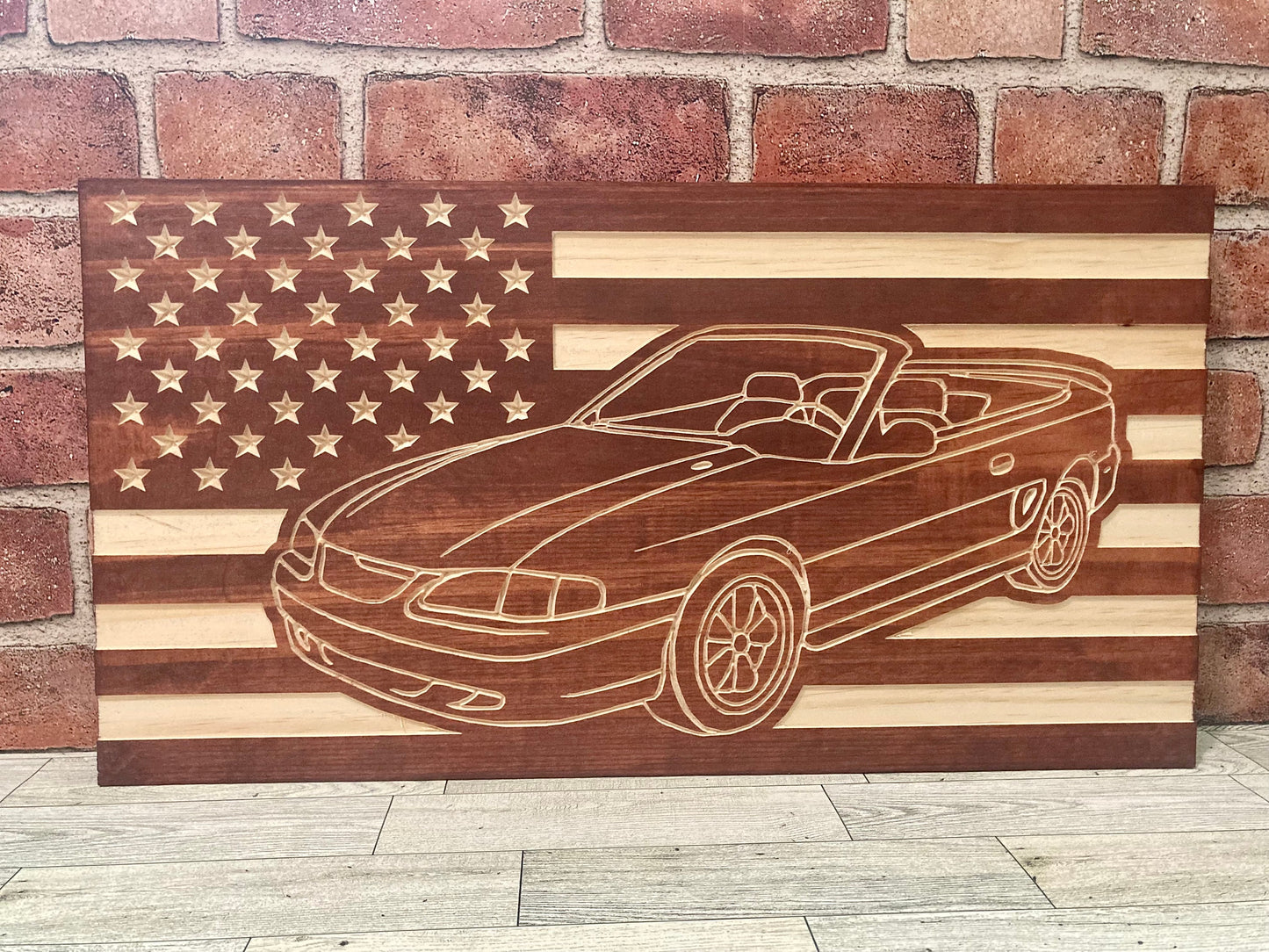1994-1998 Ford Mustang CONVERTIBLE American Flag Garage Decor Sign | 94 95 96 97 98 SN95 Mustang Carved Out of Wood