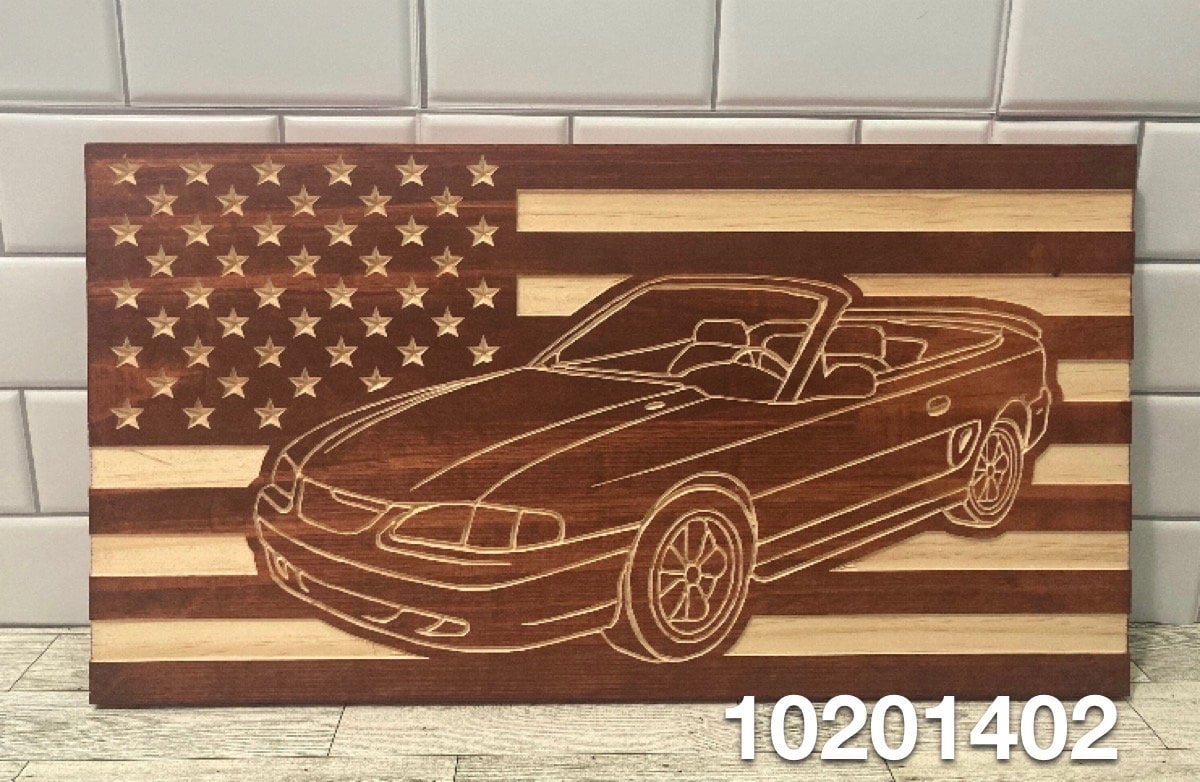 1994-1998 Ford Mustang CONVERTIBLE American Flag Garage Decor Sign | 94 95 96 97 98 SN95 Mustang Carved Out of Wood