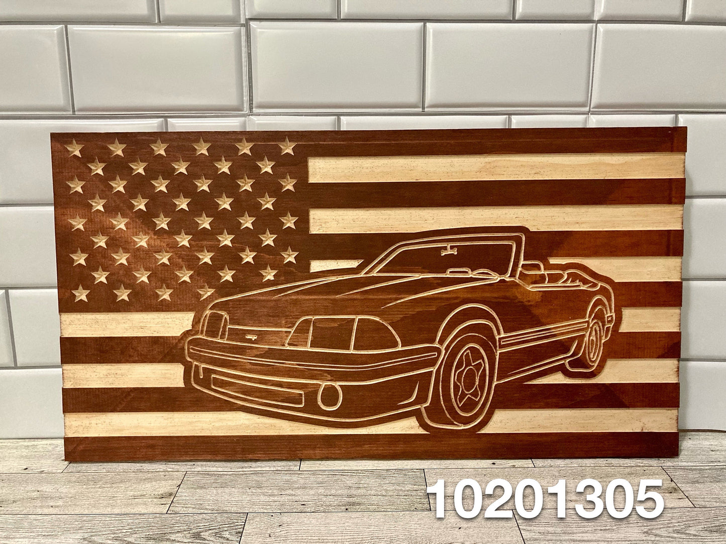 1987-1993 Ford Mustang CONVERTIBLE Fox Body American Flag Garage Decor Sign | 87 88 89 90 91 92 93 Mustang Carved Out of Wood