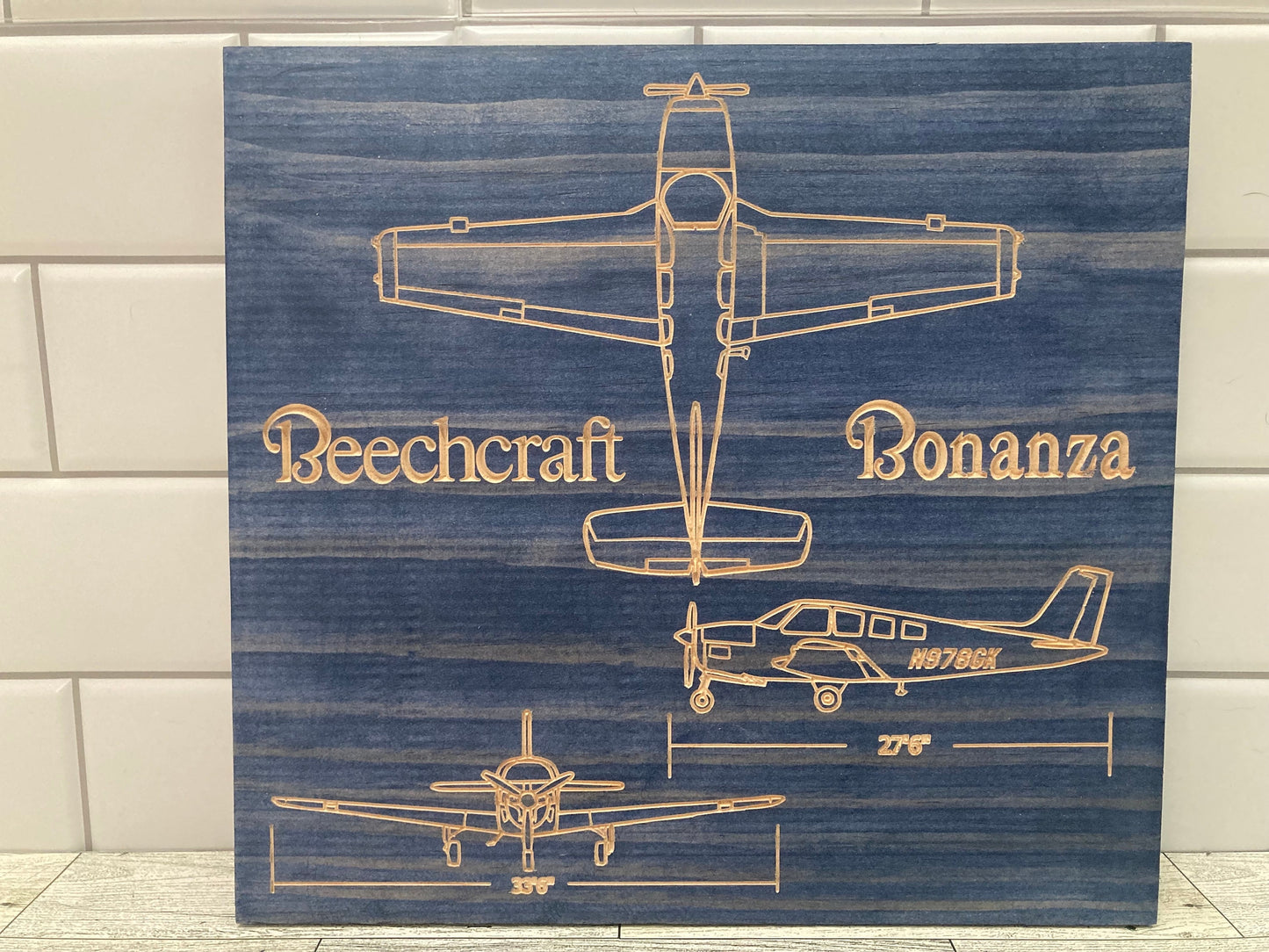 CUSTOM Beechcraft Bonanza Model 33 Blueprint Sign / Wall Art/ Hanger Decor / Pilot License Graduation Gift for Your Flying Friends