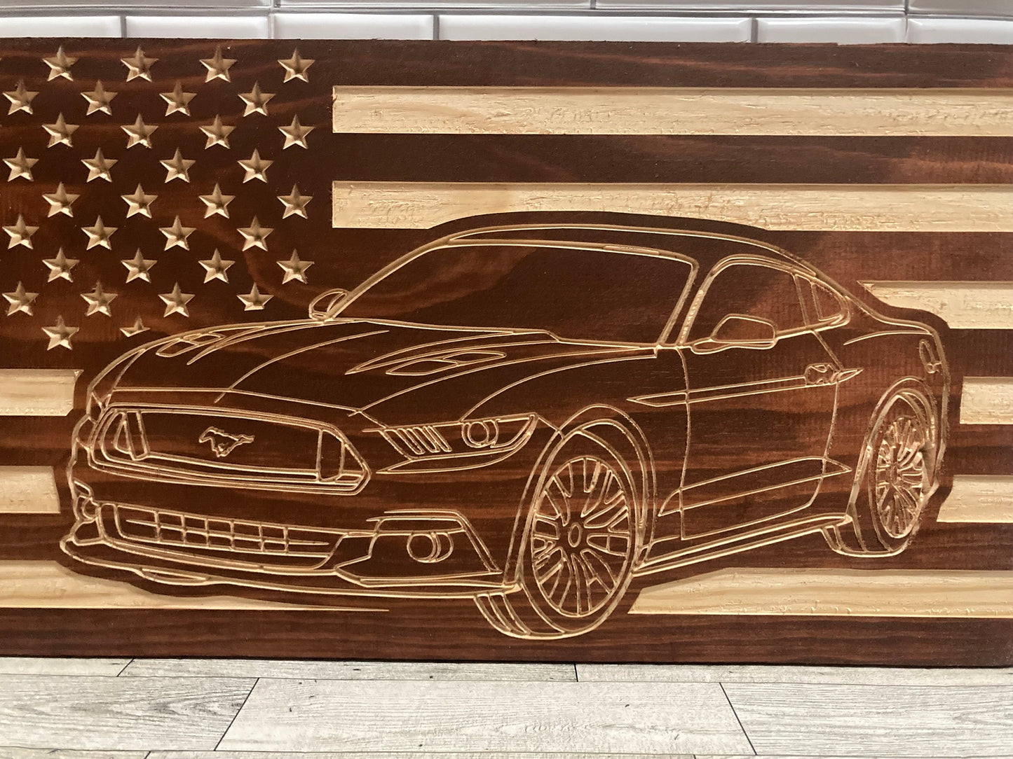 2015-2023 Ford Mustang COUPE American Flag/ Garage Sign | 15-23 Ponycar Garage Decor | S-550 15 16 17 18 19 20 21 22 23 Mustang Sign