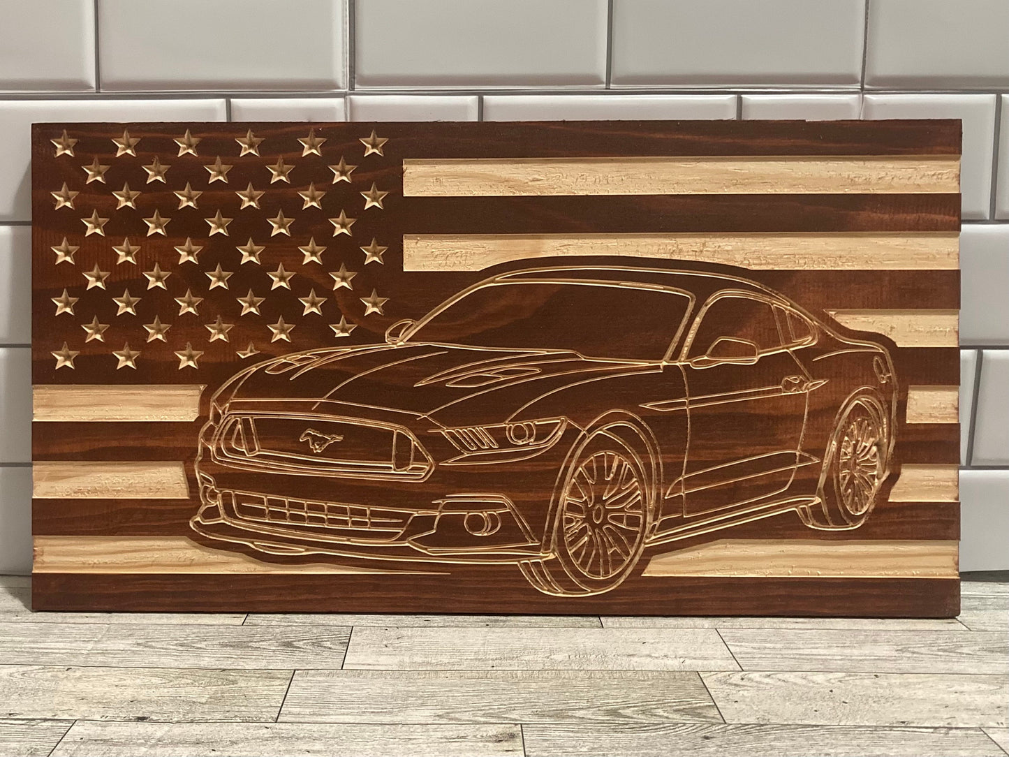 2015-2023 Ford Mustang COUPE American Flag/ Garage Sign | 15-23 Ponycar Garage Decor | S-550 15 16 17 18 19 20 21 22 23 Mustang Sign