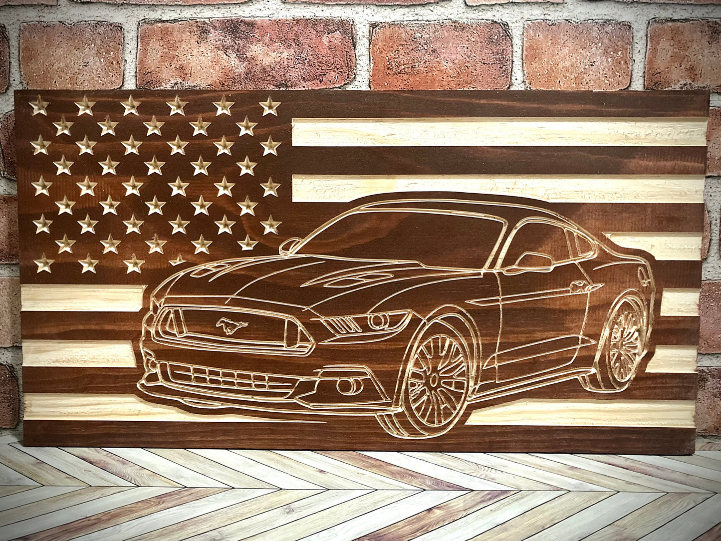2015-2023 Ford Mustang COUPE American Flag/ Garage Sign | 15-23 Ponycar Garage Decor | S-550 15 16 17 18 19 20 21 22 23 Mustang Sign