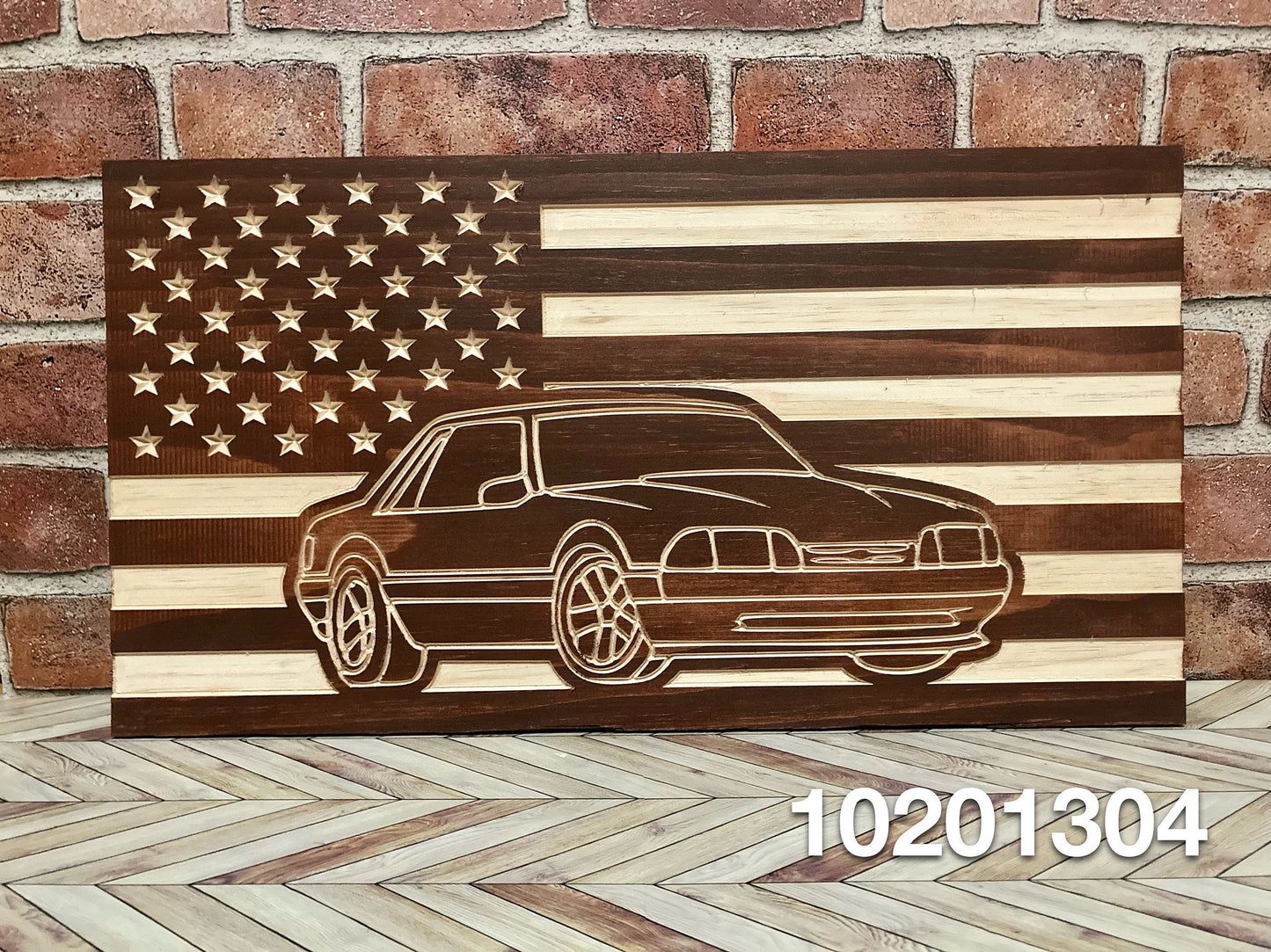 1987-1993 Ford Mustang COUPE Fox Body American Flag Garage Decor Sign | 87 88 89 90 91 92 93 Mustang Carved Out of Wood