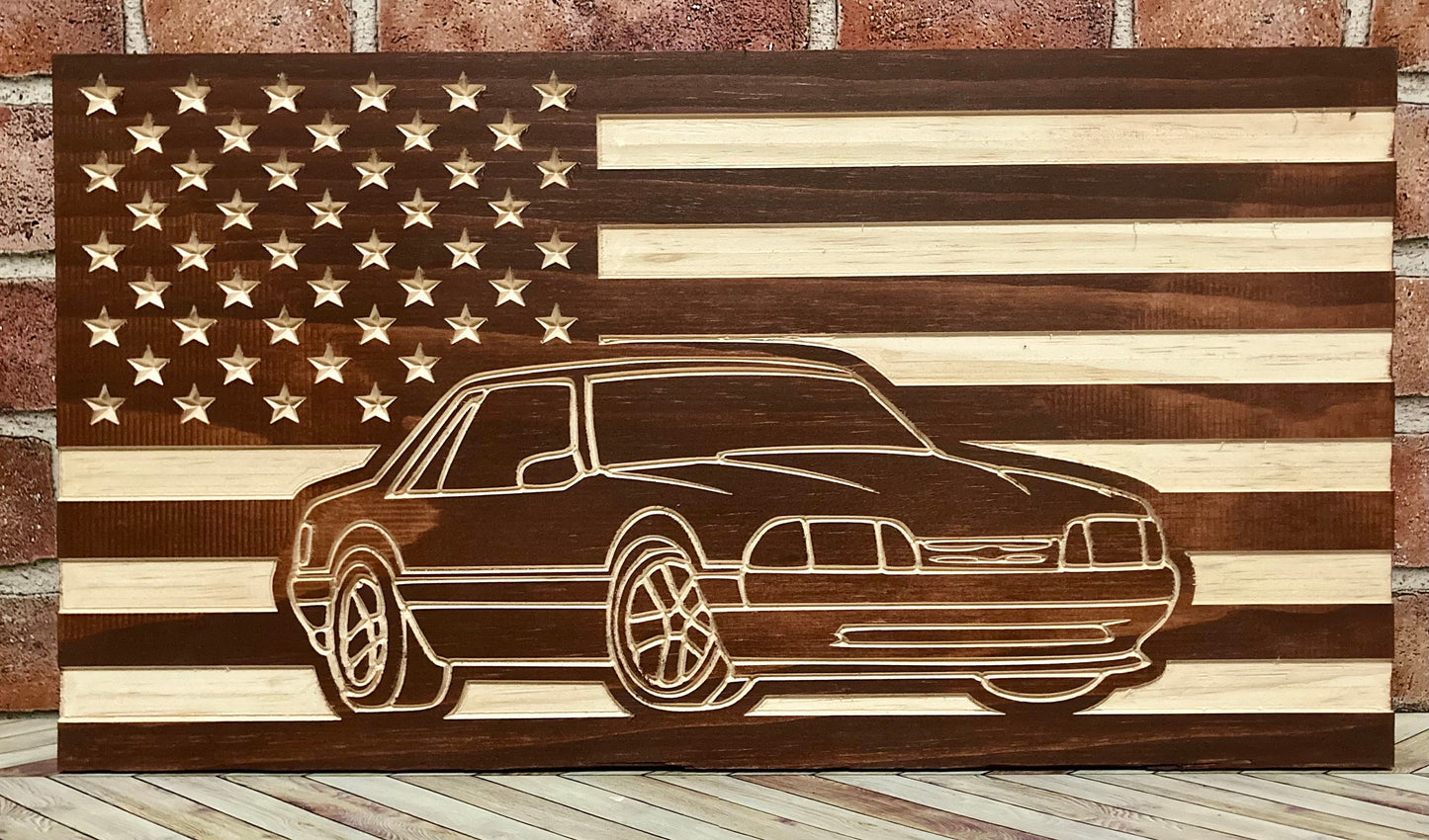 1987-1993 Ford Mustang COUPE Fox Body American Flag Garage Decor Sign | 87 88 89 90 91 92 93 Mustang Carved Out of Wood