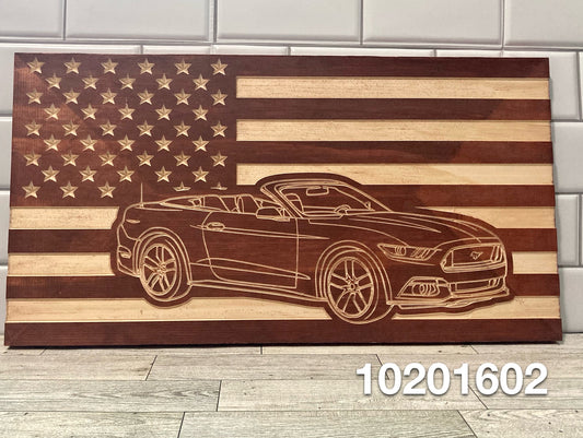 2015-2023 Ford Mustang CONVERTIBLE American Flag/ Garage Sign | 15-23 Ponycar Garage Decor | S-550 15 16 17 18 19 20 21 22 23 Mustang Sign