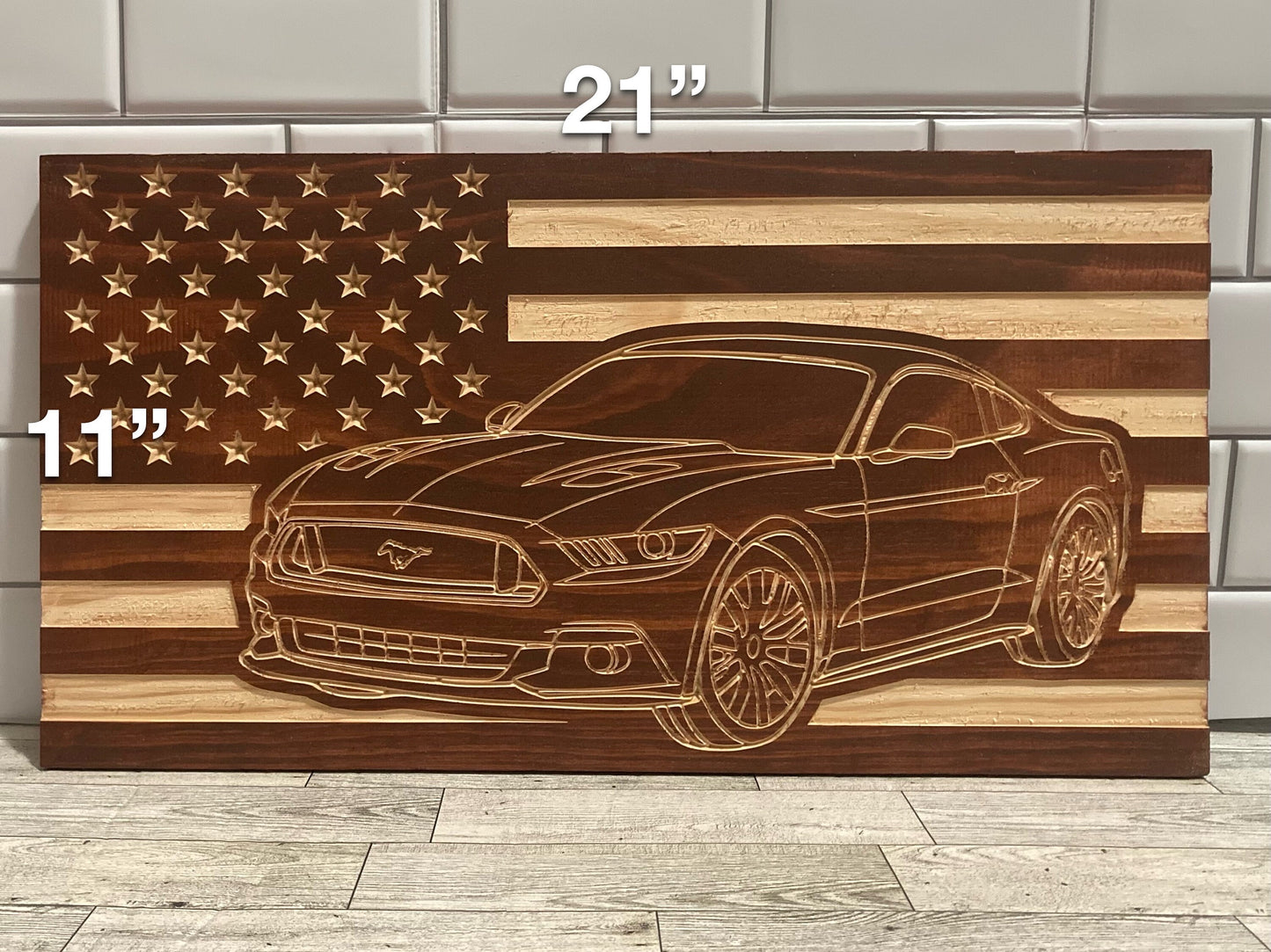 2015-2023 Ford Mustang COUPE American Flag/ Garage Sign | 15-23 Ponycar Garage Decor | S-550 15 16 17 18 19 20 21 22 23 Mustang Sign