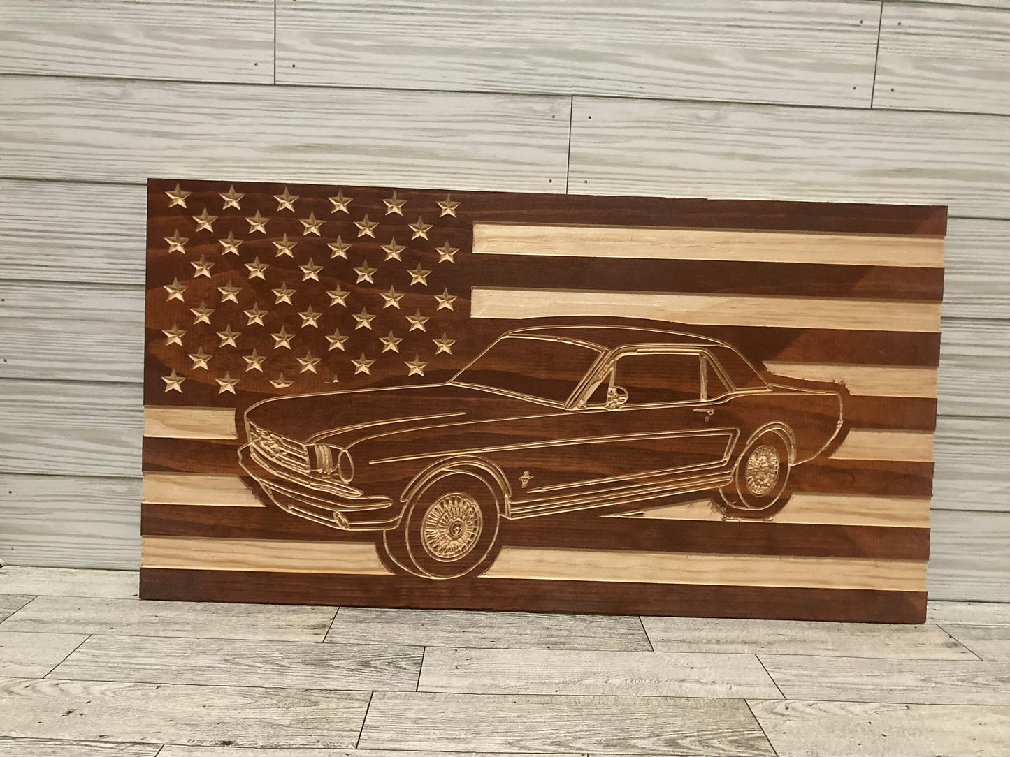 1964-1966 Ford Mustang Flag | 64 65 66 Mustang Wood Carving | Perfect Christmas Gift