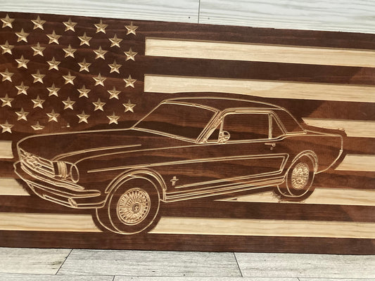 1964-1966 Ford Mustang Flag | 64 65 66 Mustang Wood Carving | Perfect Christmas Gift