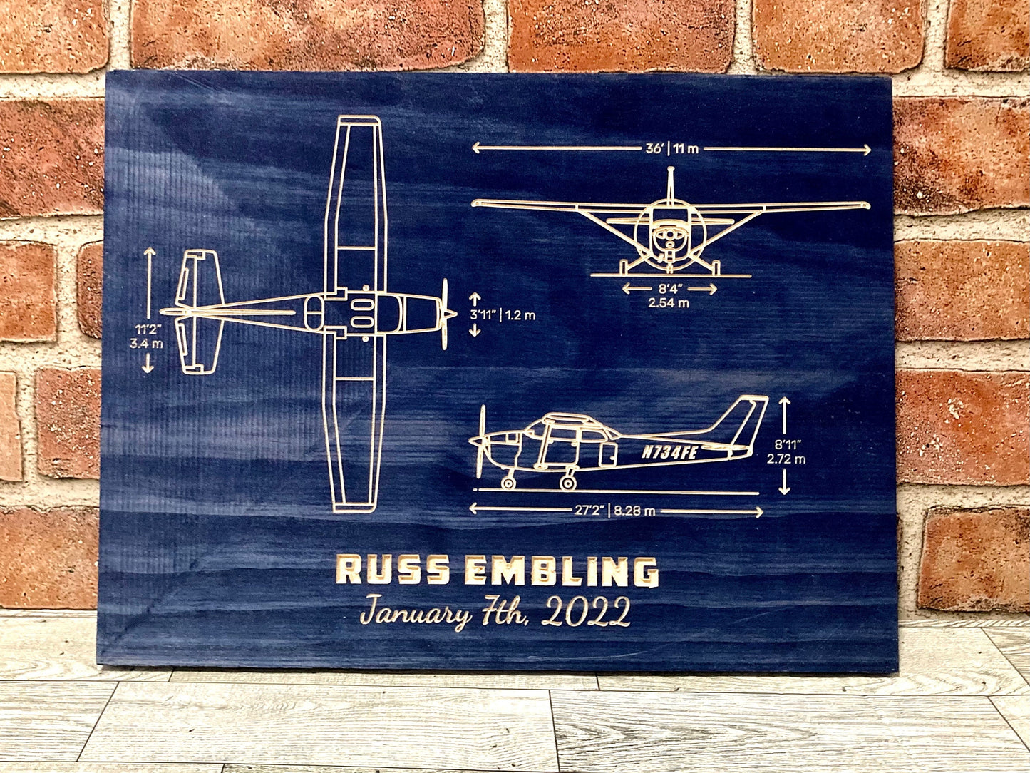 CUSTOM Cessna 172 Skyhawk Blueprint Sign / Wall Art/ Hanger Decor / Pilot License Graduation Gift for Your Flying Friends