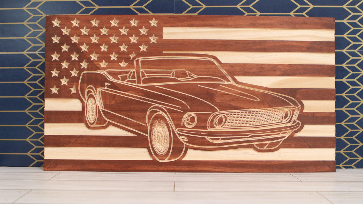 1967-1968 Ford Mustang Convertible Flag | 67 68 Mustang Wood Carving | Perfect Christmas Gift