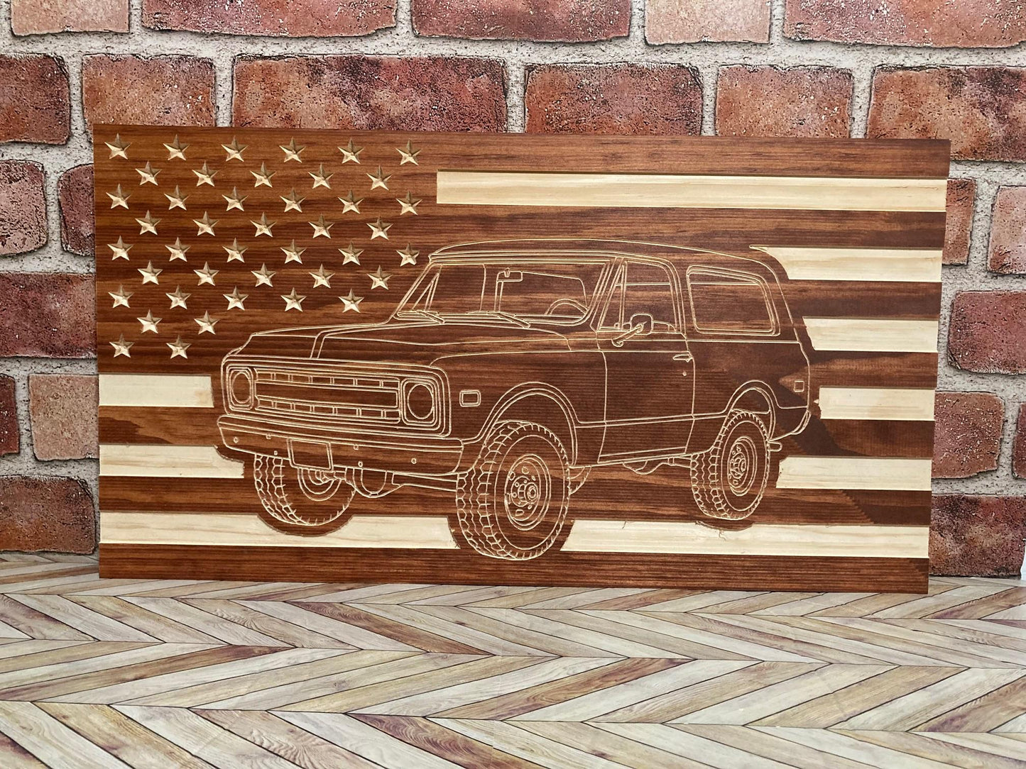 1969-1972 Chevy K5 Blazer/GMC Jimmy American Flag Garage Decor Sign | 69 70 71 72 Off-Road Sport Truck Carved Out of Wood