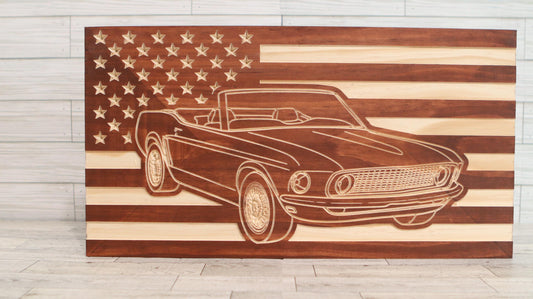 1967-1968 Ford Mustang Convertible Flag | 67 68 Mustang Wood Carving | Perfect Christmas Gift