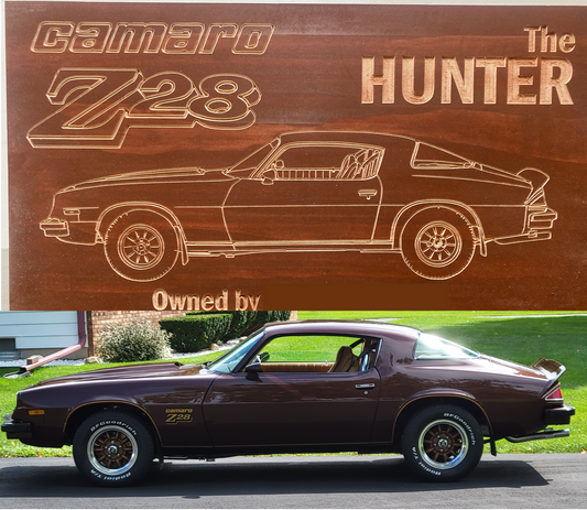 CUSTOM Wood Carving, ANY CAR; American Flag, Car Show Sign or Garage Decor