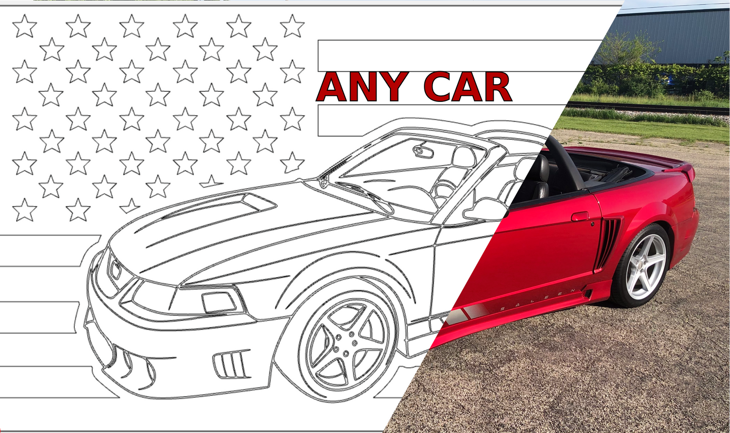 CUSTOM Wood Carving, ANY CAR; American Flag, Car Show Sign or Garage Decor