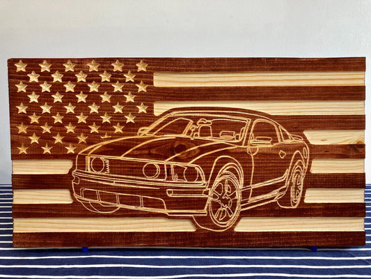 2005-2014 Ford Mustang American Flag/ Garage Sign | 05-14 Ponycar Garage Decor | S-197 05 06 07 08 09 10 11 12 13 14 Mustang Sign