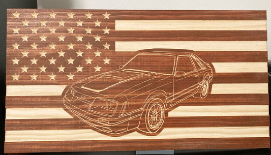 1979-1986 Ford Mustang Fox Body American Flag | Hatchback Garage Decor Sign | 79 80 91 82 83 84 85 86 Mustang Like Mercury Capri