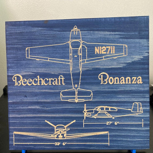 CUSTOM Beechcraft Bonanza Model 35 Blueprint Sign / Wall Art/ Hanger Decor / Pilot License Graduation Gift for Your Flying Friends