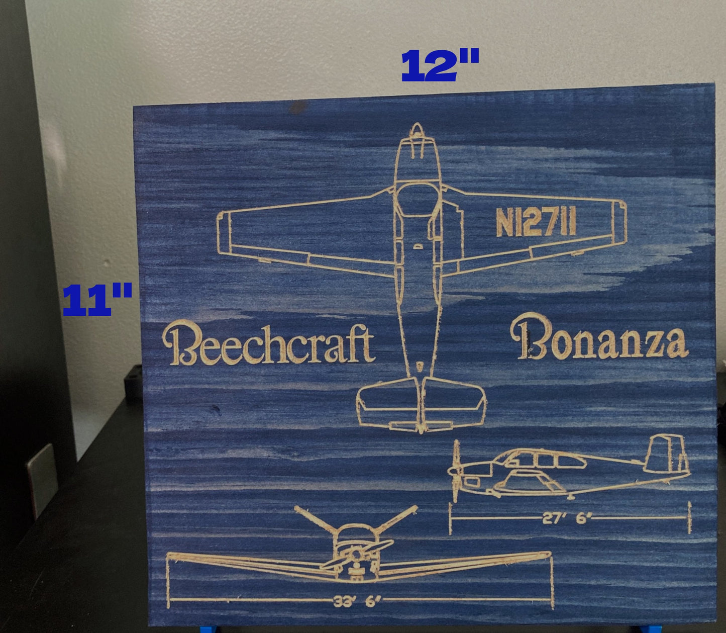 CUSTOM Beechcraft Bonanza Model 35 Blueprint Sign / Wall Art/ Hanger Decor / Pilot License Graduation Gift for Your Flying Friends