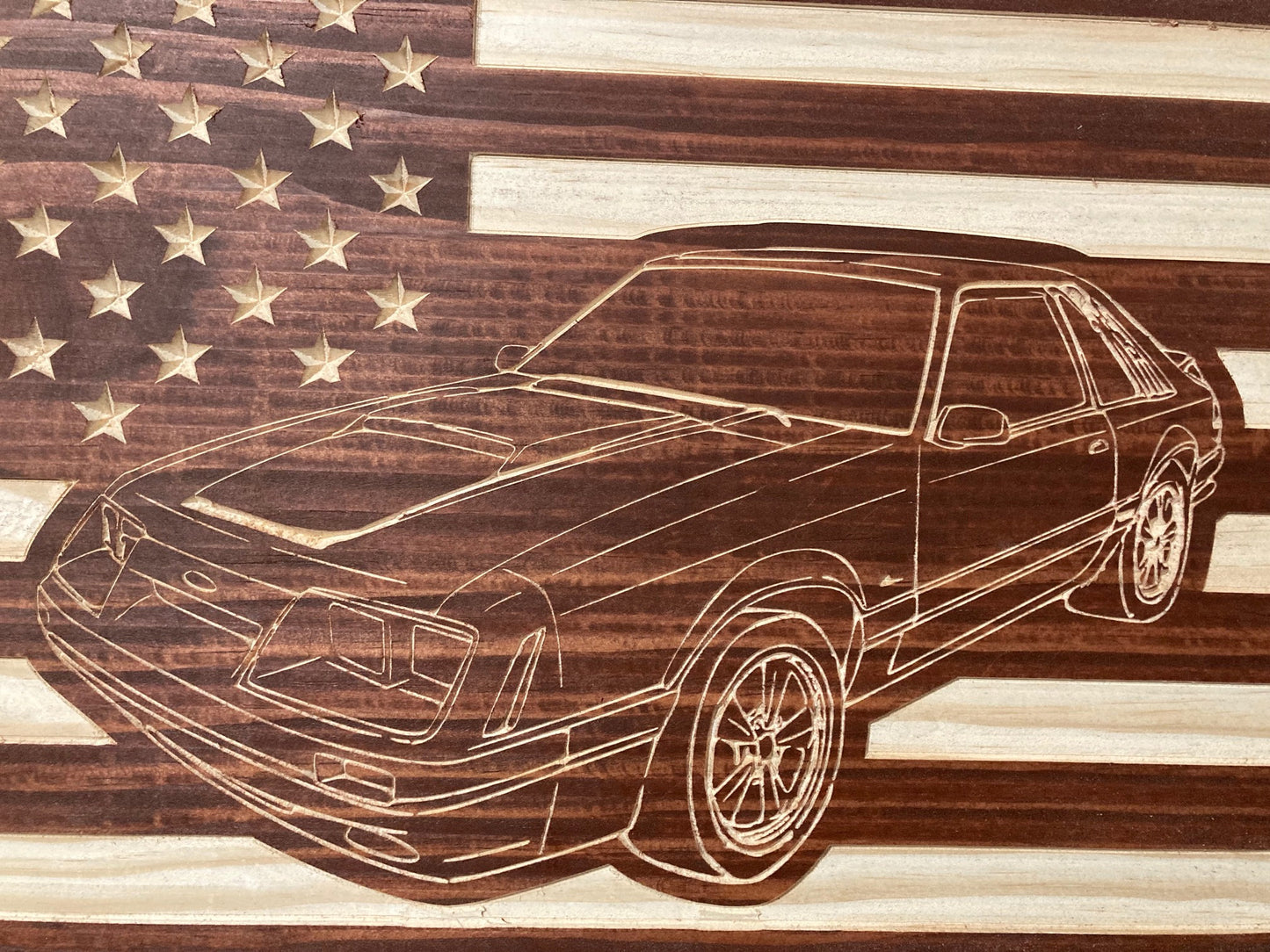 1979-1986 Ford Mustang Fox Body American Flag | Hatchback Garage Decor Sign | 79 80 91 82 83 84 85 86 Mustang Like Mercury Capri