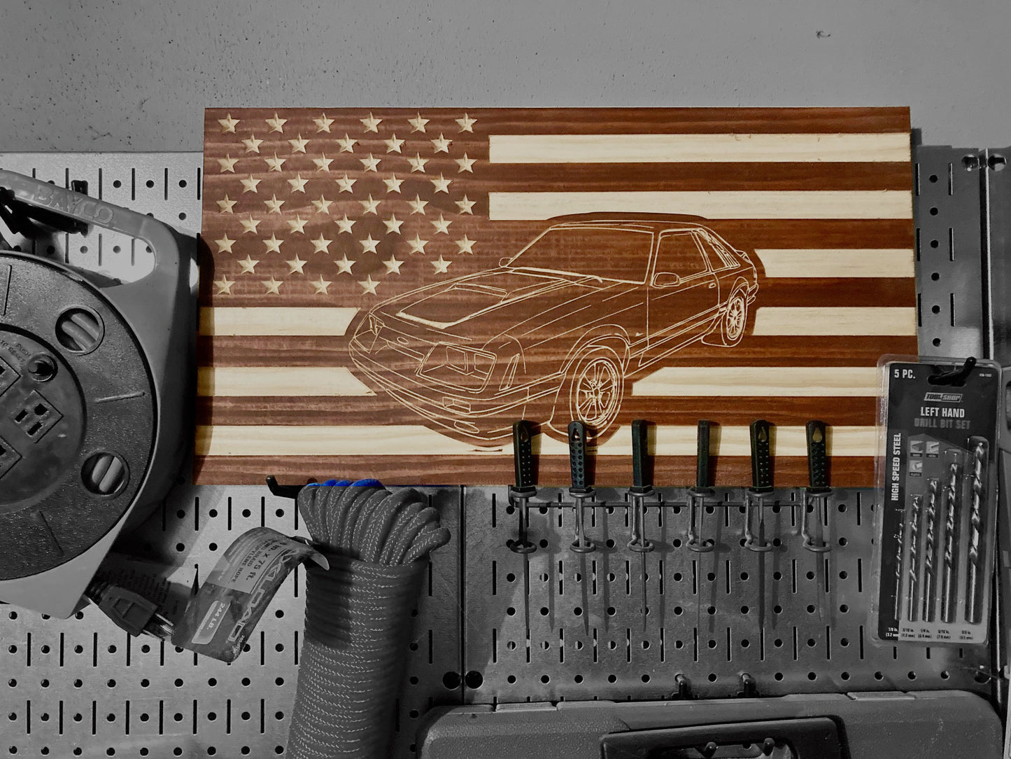 1979-1986 Ford Mustang Fox Body American Flag | Hatchback Garage Decor Sign | 79 80 91 82 83 84 85 86 Mustang Like Mercury Capri