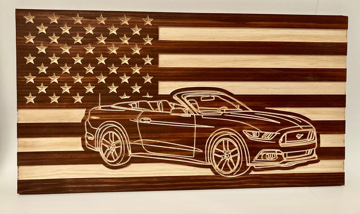 2015-2023 Ford Mustang CONVERTIBLE American Flag/ Garage Sign | 15-23 Ponycar Garage Decor | S-550 15 16 17 18 19 20 21 22 23 Mustang Sign