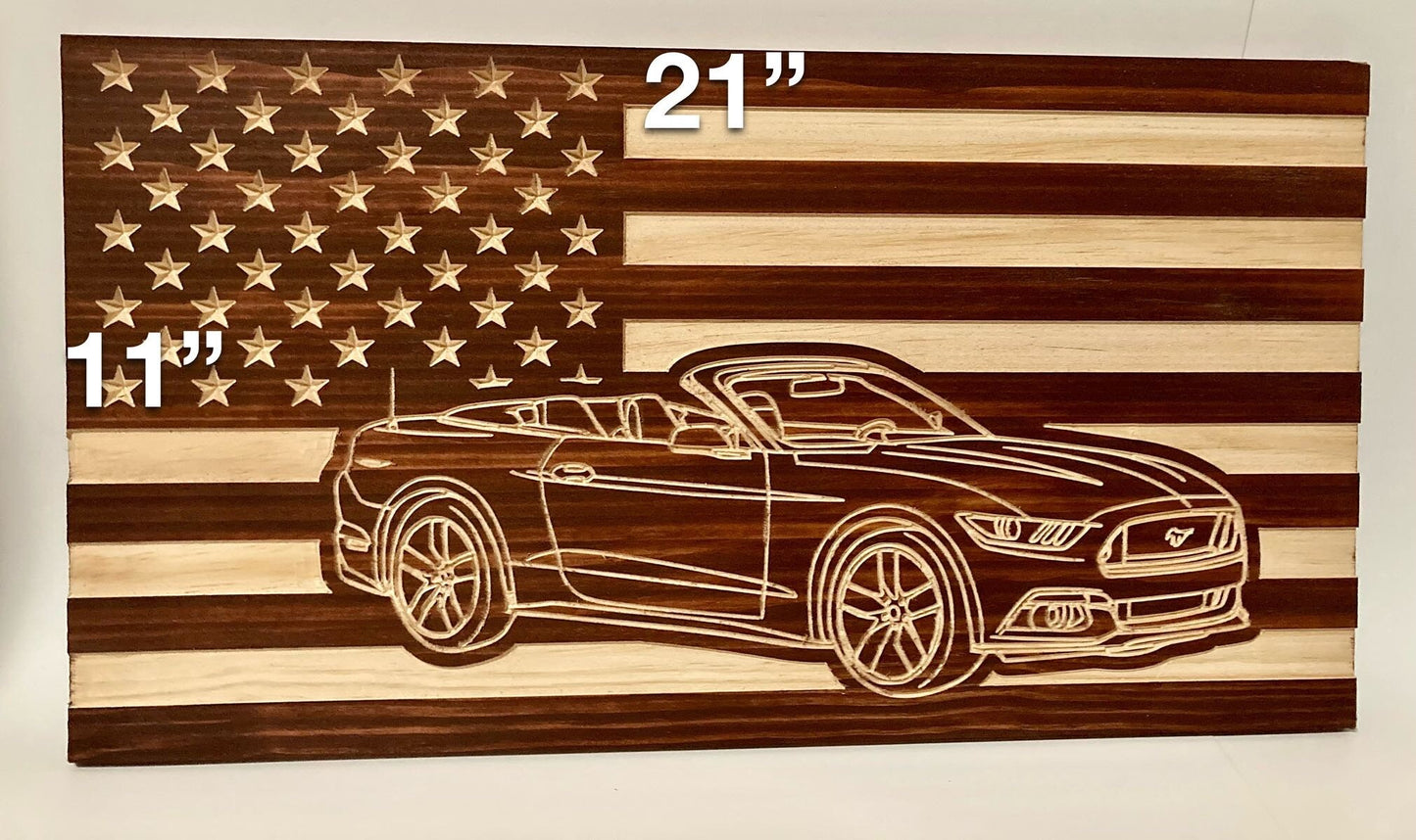2015-2023 Ford Mustang CONVERTIBLE American Flag/ Garage Sign | 15-23 Ponycar Garage Decor | S-550 15 16 17 18 19 20 21 22 23 Mustang Sign