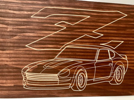 Datsun 240Z 260Z 280Z CUSTOM RACER COUPE Wood Wall Sign | 1969-1973 S30 Line Drawing for the Garage not 280ZX