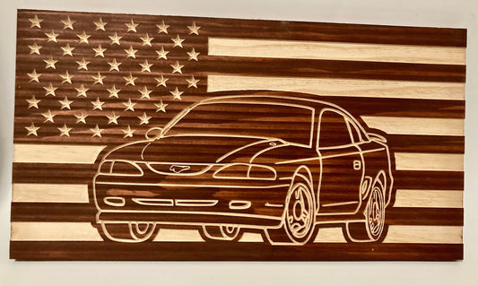 1994-1998 Ford Mustang American Flag Garage Decor Sign | 94 95 96 97 98 SN95 Mustang Carved Out of Wood