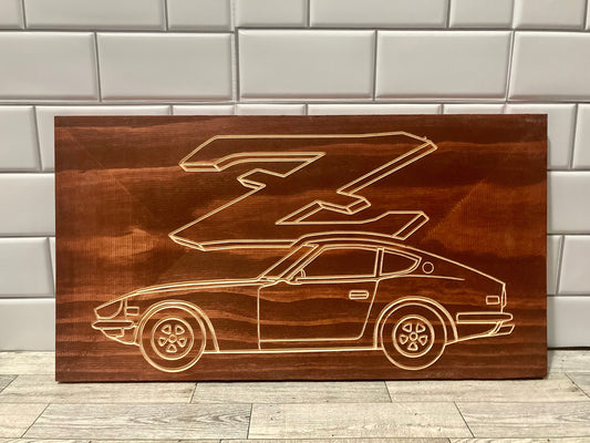 Datsun 240Z 260Z 280Z STOCK COUPE Wood Wall Sign | 1969-1973 S30 Line Drawing for the Garage not 280ZX
