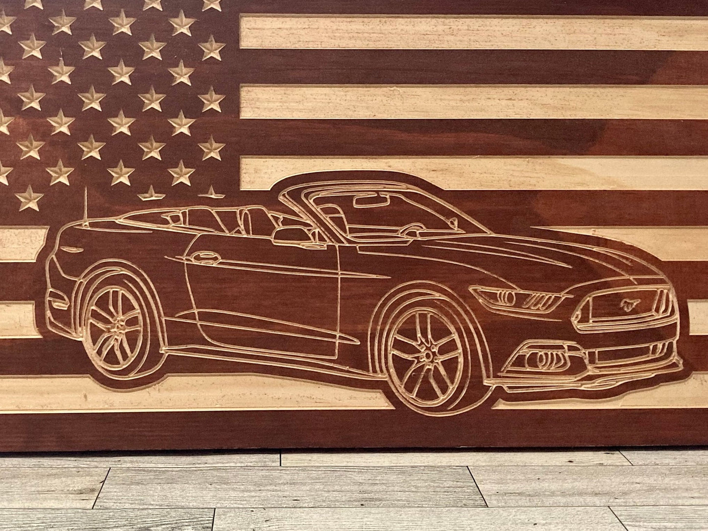 2015-2023 Ford Mustang CONVERTIBLE American Flag/ Garage Sign | 15-23 Ponycar Garage Decor | S-550 15 16 17 18 19 20 21 22 23 Mustang Sign