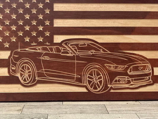 2015-2023 Ford Mustang CONVERTIBLE American Flag/ Garage Sign | 15-23 Ponycar Garage Decor | S-550 15 16 17 18 19 20 21 22 23 Mustang Sign