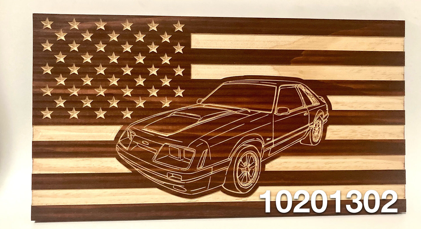 1979-1986 Ford Mustang Fox Body American Flag | Hatchback Garage Decor Sign | 79 80 91 82 83 84 85 86 Mustang Like Mercury Capri