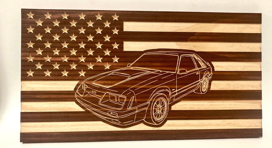 1979-1986 Ford Mustang Fox Body American Flag | Hatchback Garage Decor Sign | 79 80 91 82 83 84 85 86 Mustang Like Mercury Capri