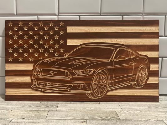 2015-2023 Ford Mustang COUPE American Flag/ Garage Sign | 15-23 Ponycar Garage Decor | S-550 15 16 17 18 19 20 21 22 23 Mustang Sign