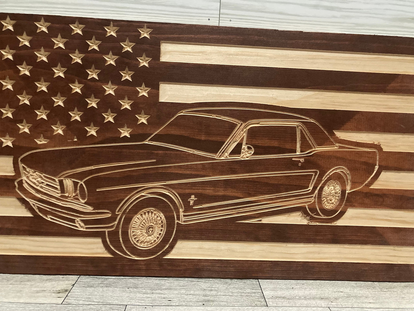 1964-1966 Ford Mustang Flag | 64 65 66 Mustang Wood Carving | Perfect Christmas Gift
