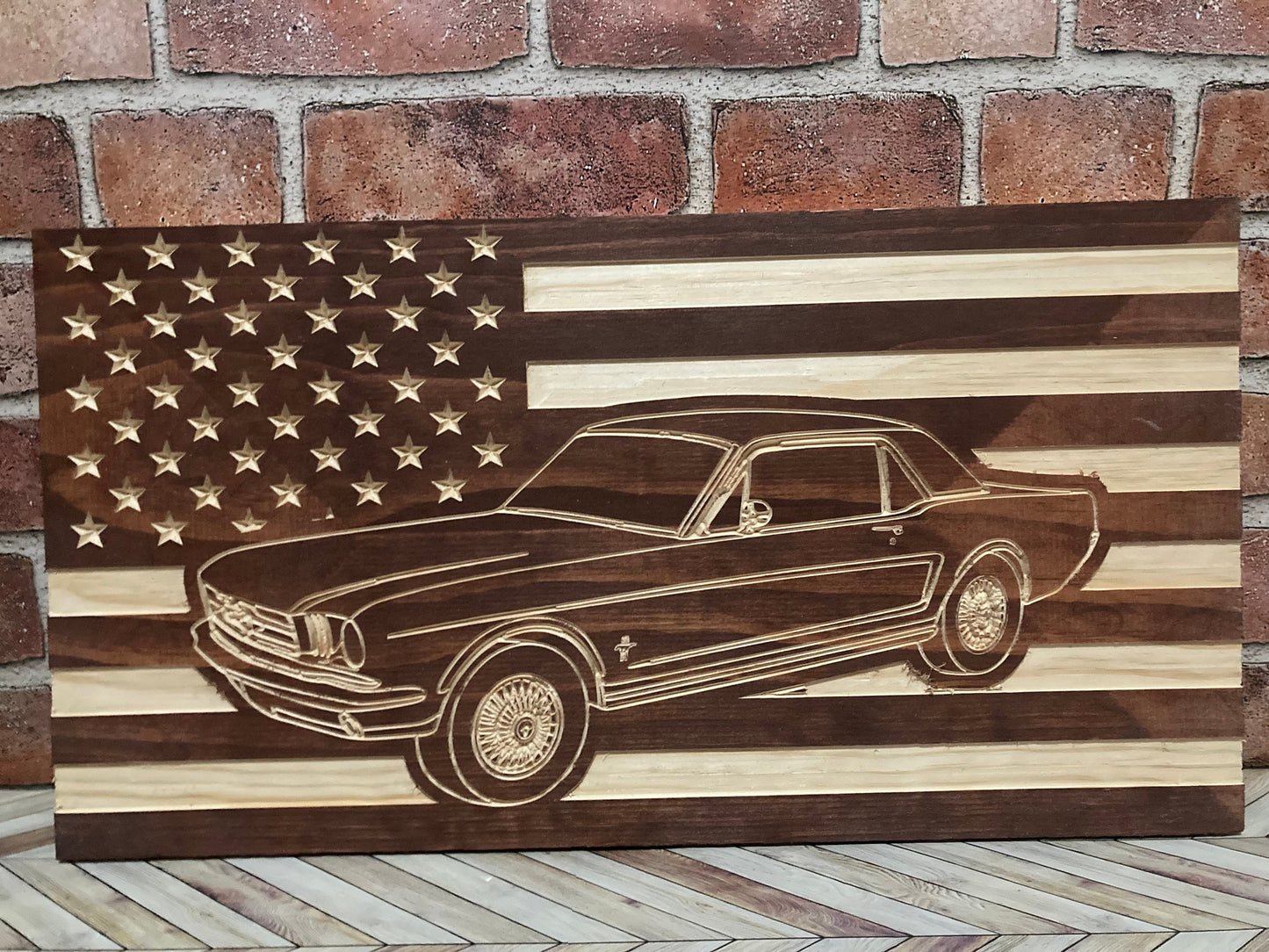 1964-1966 Ford Mustang Flag | 64 65 66 Mustang Wood Carving | Perfect Christmas Gift