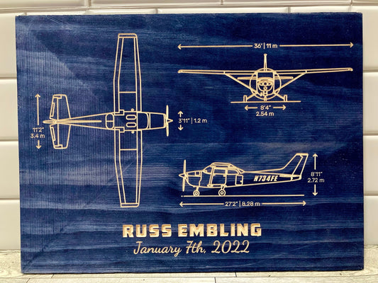 CUSTOM Cessna 172 Skyhawk Blueprint Sign / Wall Art/ Hanger Decor / Pilot License Graduation Gift for Your Flying Friends