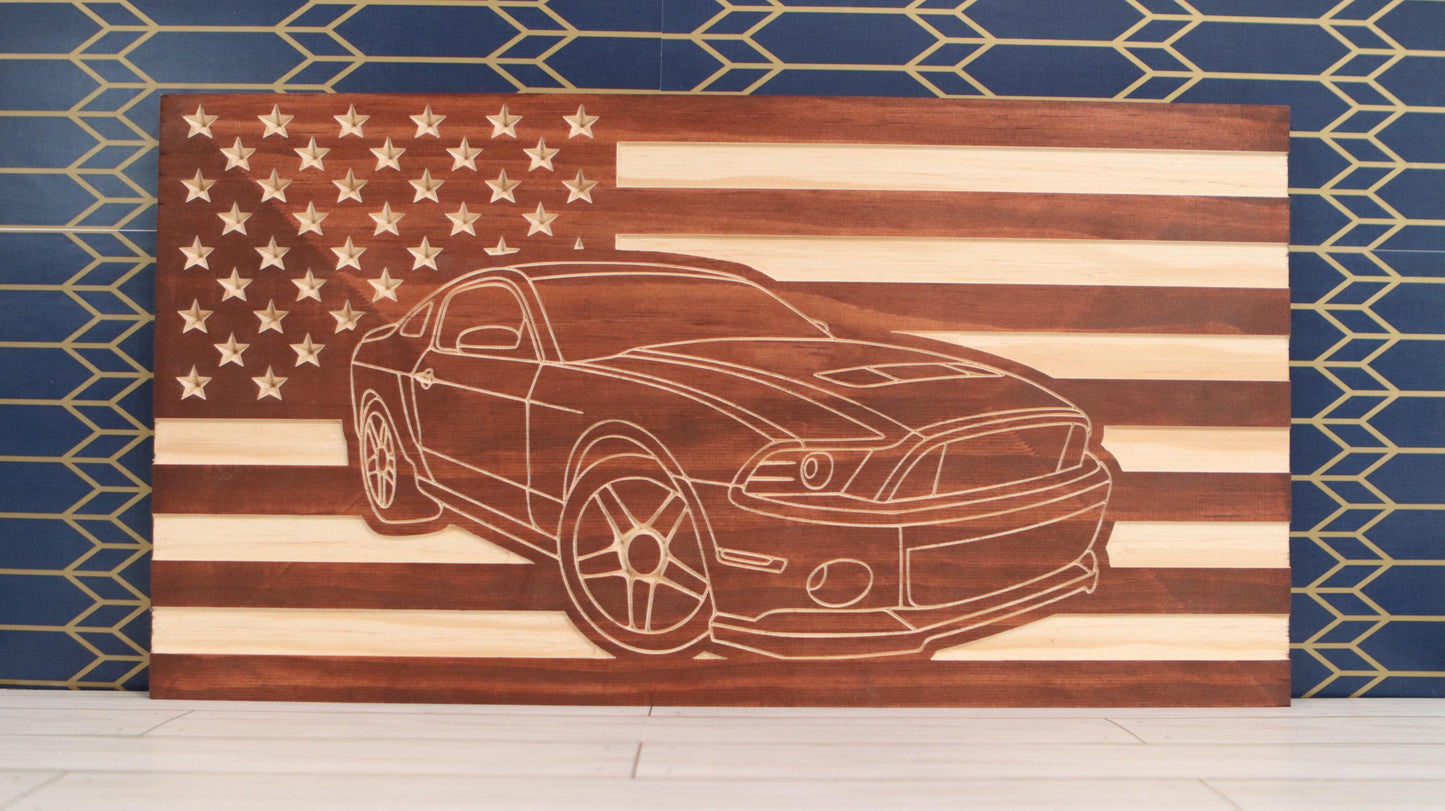 2005-2014 Ford Mustang Shelby Cobra American Flag/ Garage Sign | 05-14 Ponycar Garage Decor | S-197 05 06 07 08 09 10 11 12 13 Mustang Sign