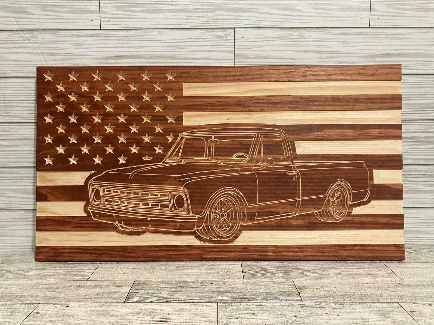 1967-1972 FLEETSIDE Chevy/GMC C10 K10 C15 K15 American Flag  Garage Decor Sign | 67 68 69 70 71 72 Pickup Truck Carved Out of Wood