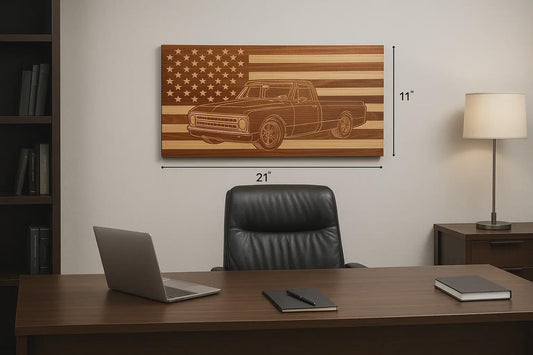 1967-1972 FLEETSIDE Chevy/GMC C10 K10 C15 K15 American Flag  Garage Decor Sign | 67 68 69 70 71 72 Pickup Truck Carved Out of Wood