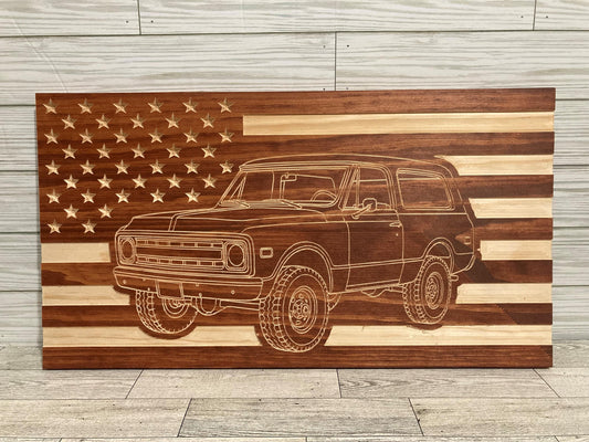 1969-1972 Chevy K5 Blazer/GMC Jimmy American Flag  Garage Decor Sign | 69 70 71 72 Off-Road Sport Truck Carved Out of Wood